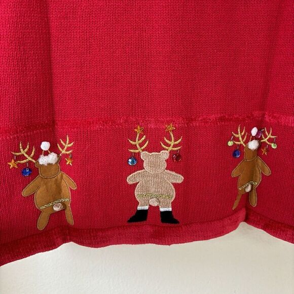 NWT Quacker Factory Red Ramie Christmas Cardigan Velvet Sweater Reindeer Small - Picture 6 of 10